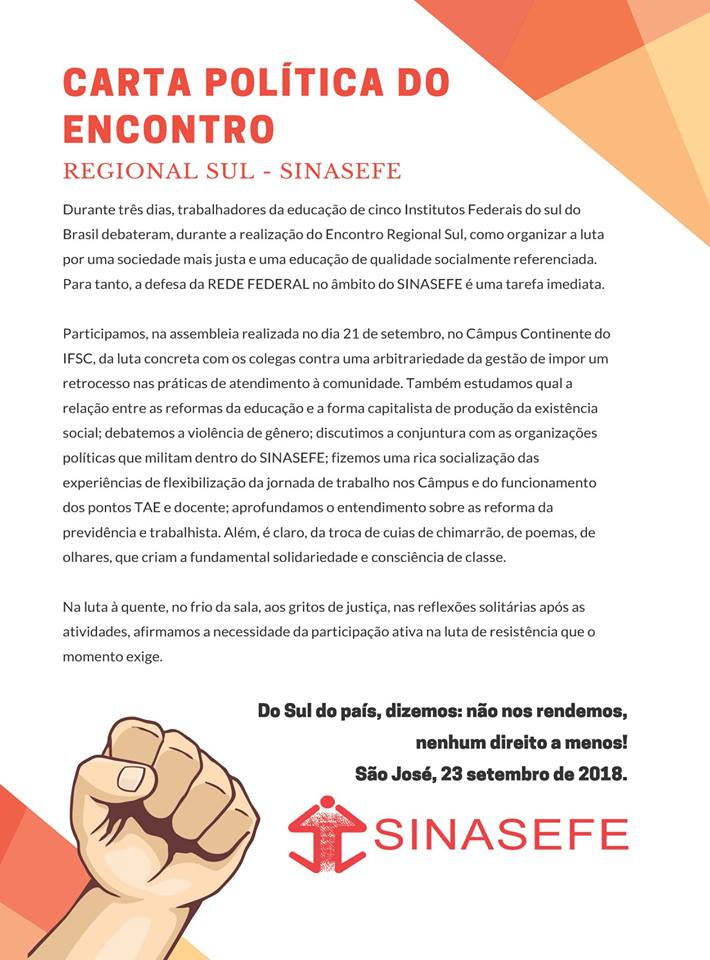 Carta Política do Encontro Regional Sul - SINASEFE